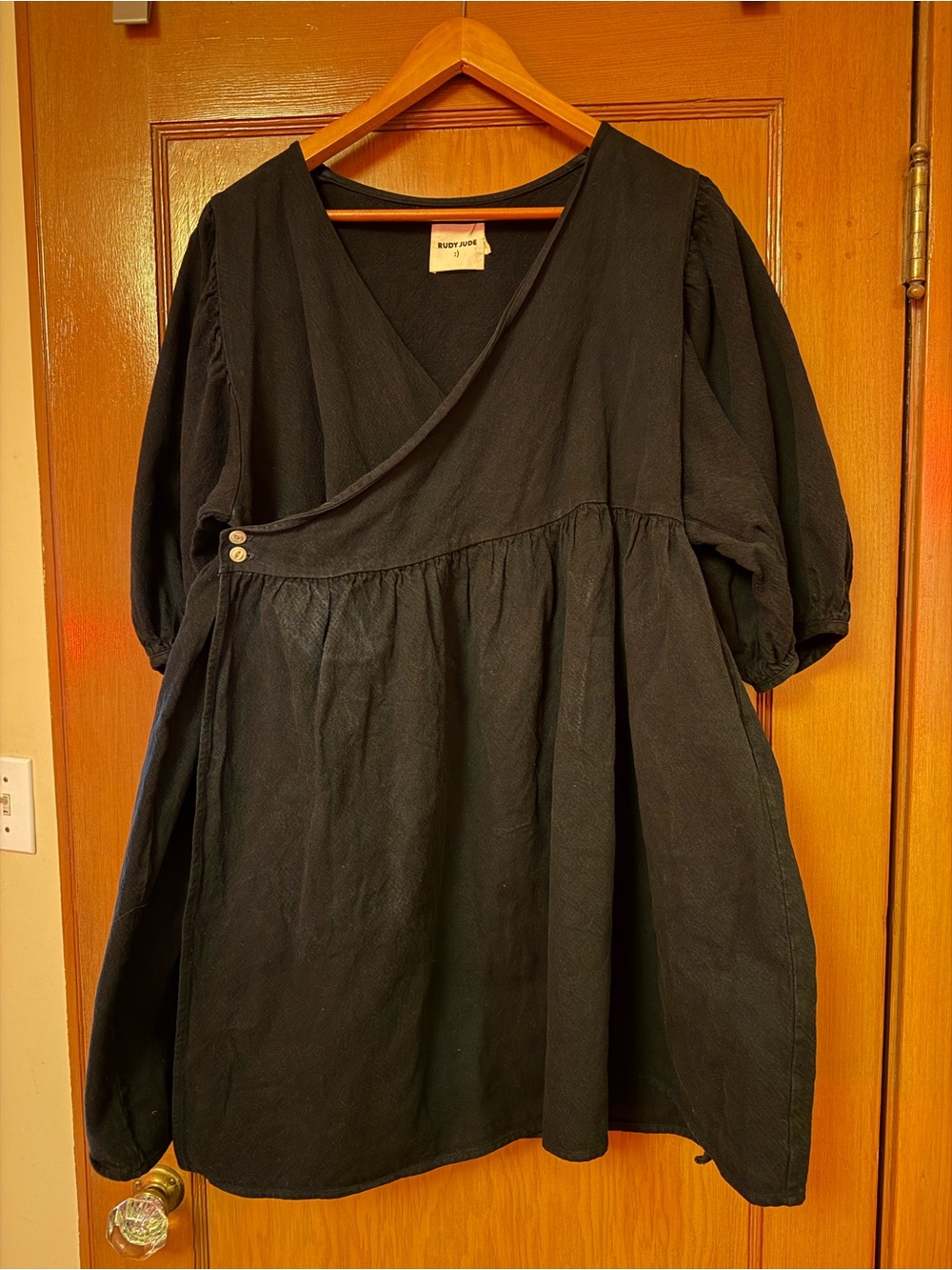 Rudy Jude Black Wrap-Style Long Sleeve Mini Dress